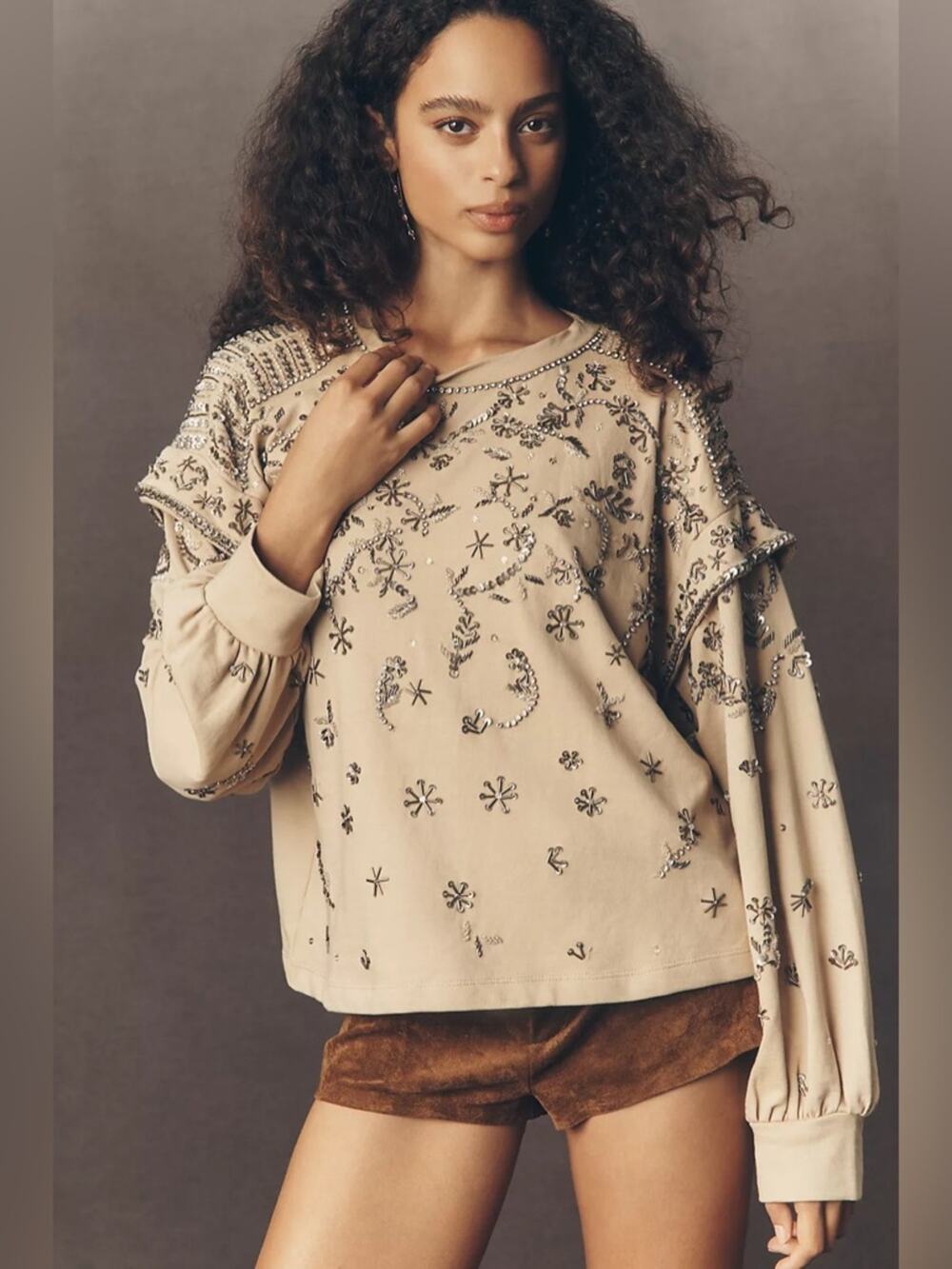 Pilcro Beaded Crew-Neck Sweater